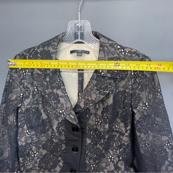 Teenflo floral black lace and pleated button down blazer office attire - Picture 10 of 12